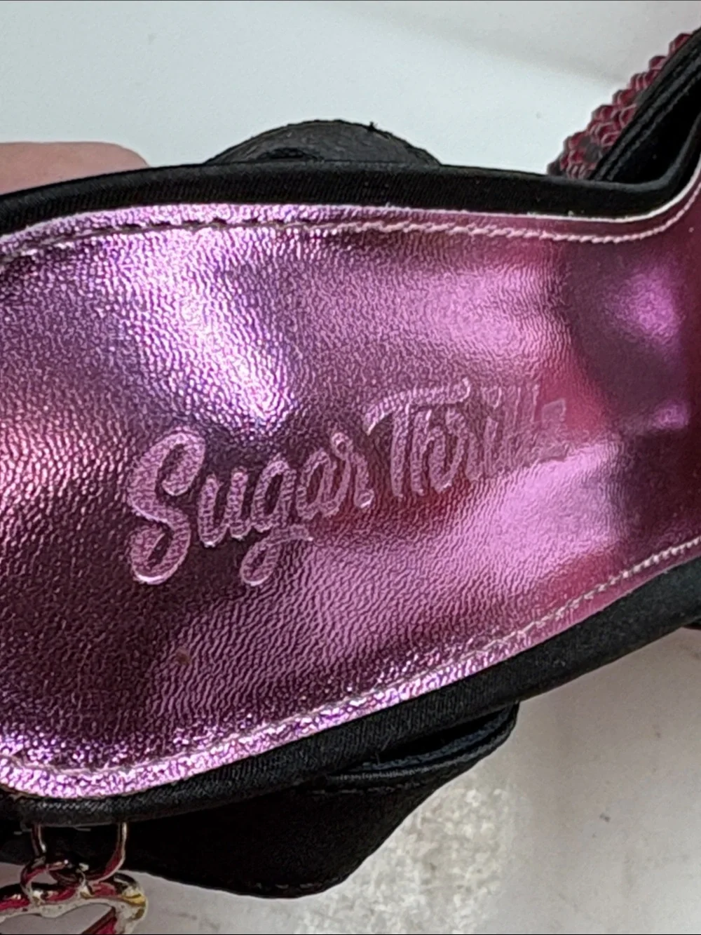 Sugar Thrillz Black Platform Heels with Pink Stud Detailing